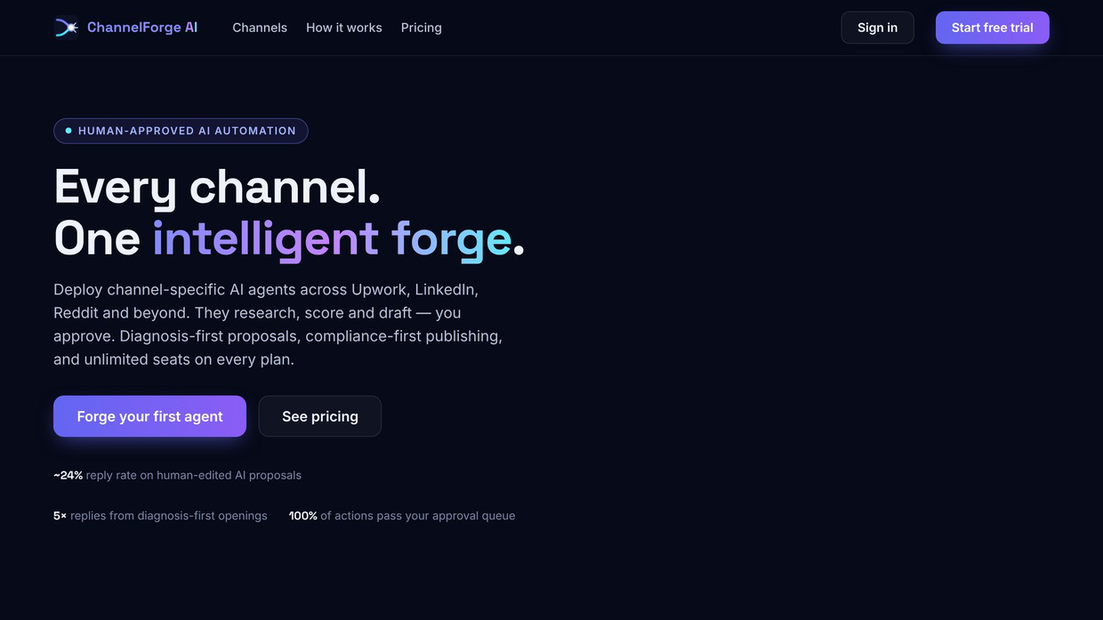 ChannelForge AI home page
