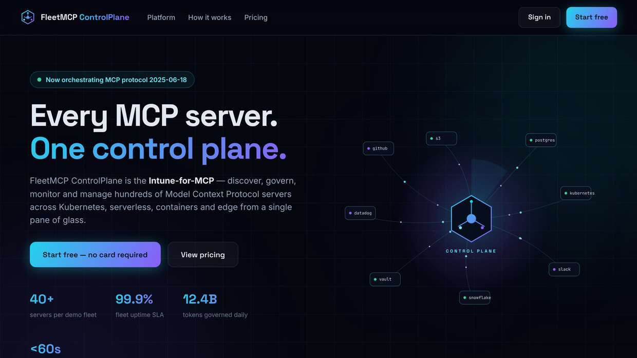 FleetMCP ControlPlane home page