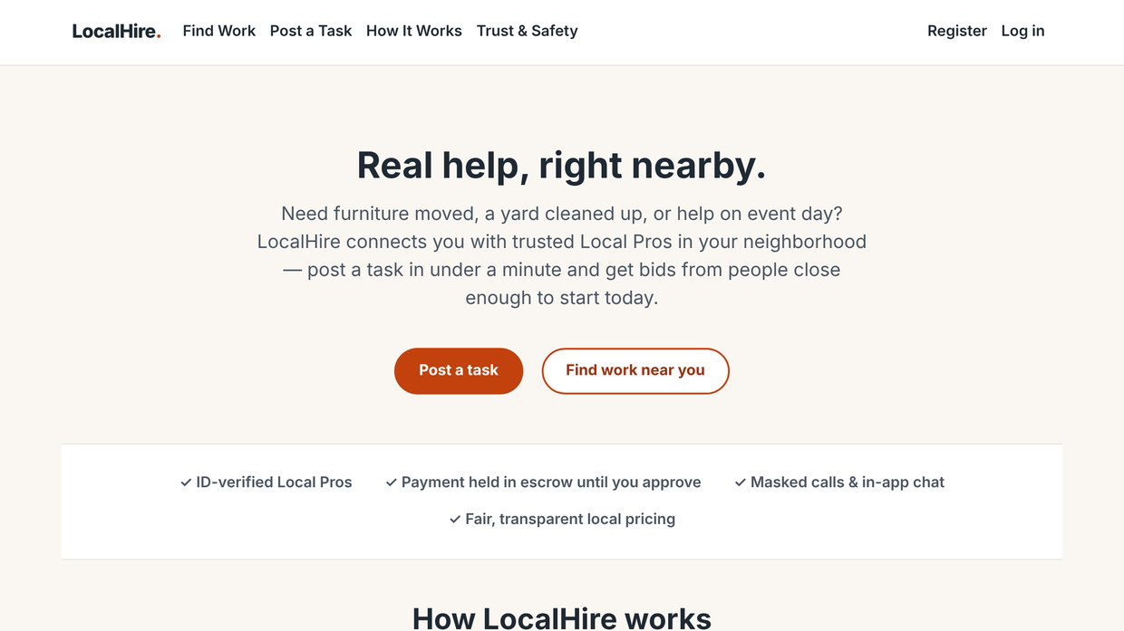 LocalHire home page